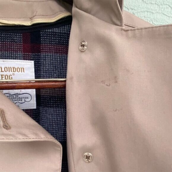 London Fog Trench Coat Size 10 Beige Plaid Double-Breasted - Picture 12 of 12